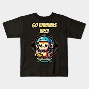 Go Bananas Bro Cute Skateboarding Monkey Kids T-Shirt